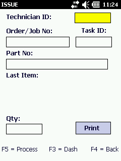 Issue Parts screen